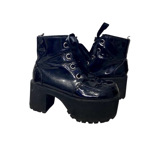 Tuk Patent Leather Iridescent Heeled Platform Boots Goth Emo Alt Womens Size 6 - Picture 7 of 12